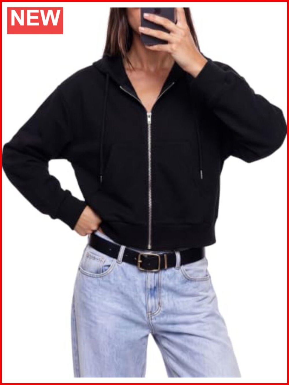 Women's Cropped Zip Up Hoodie Slim Fit Drawstring Workout Sweatshirt